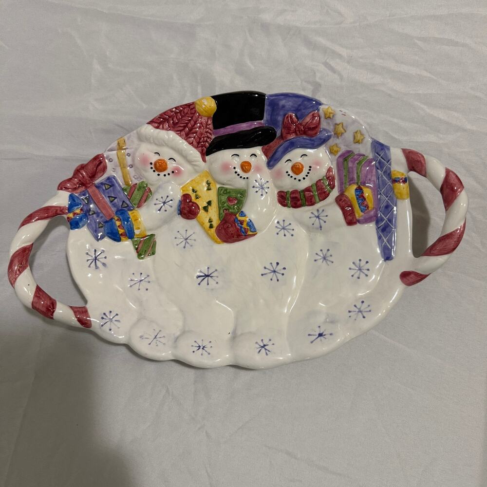 Home for the Holidays Snowman Christmas Ceramic Serving Platter Holiday Tray
